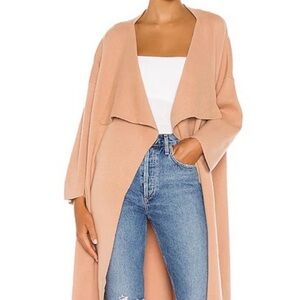 Light Tan Long Open-Front Women's Cardigan Sweater